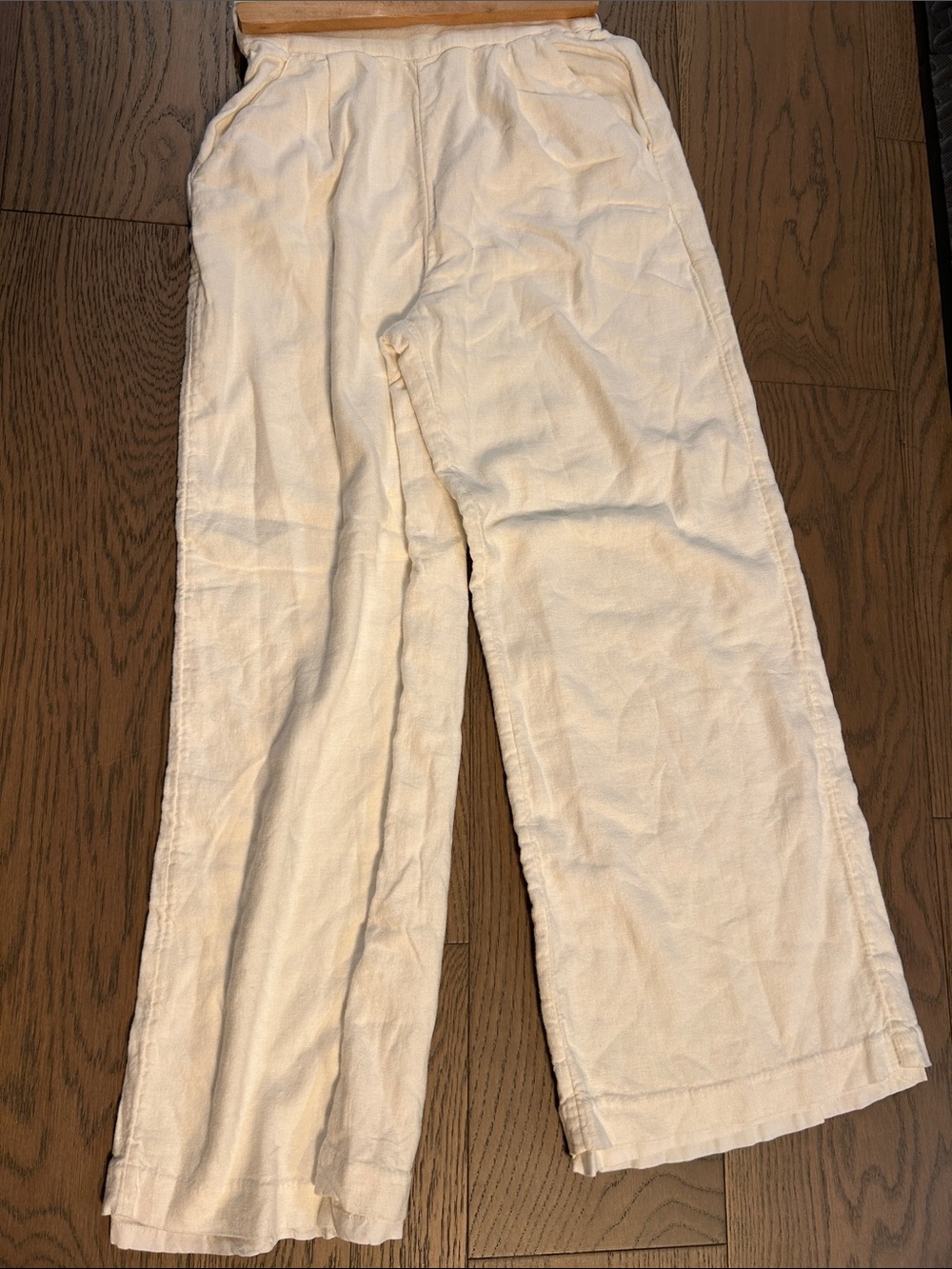 Abercrombie & Fitch Cream Wide-Leg Linen-Blend Pants
